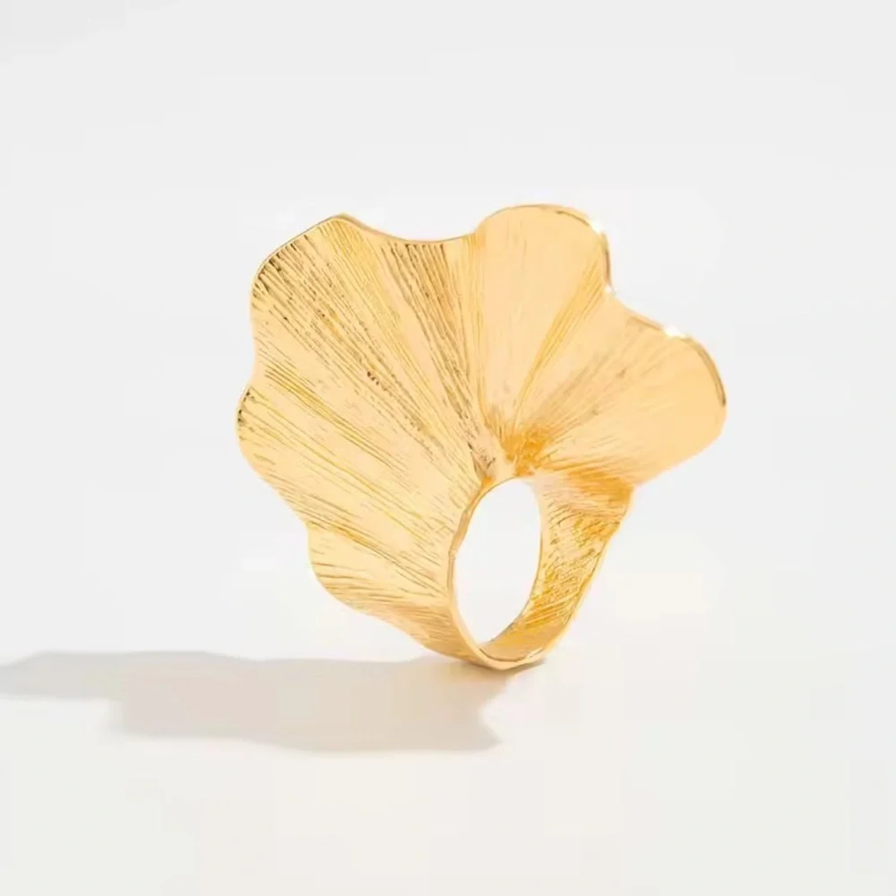 Exaggerated Gold Folded Leaf Wide Sculptural Ring